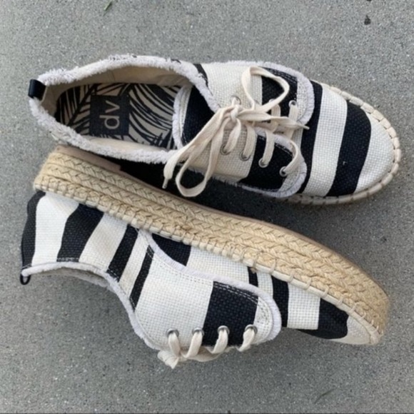 DV Dolce Vita Roxie jute Espadrille black white striped Platform womens 9 - Picture 3 of 8